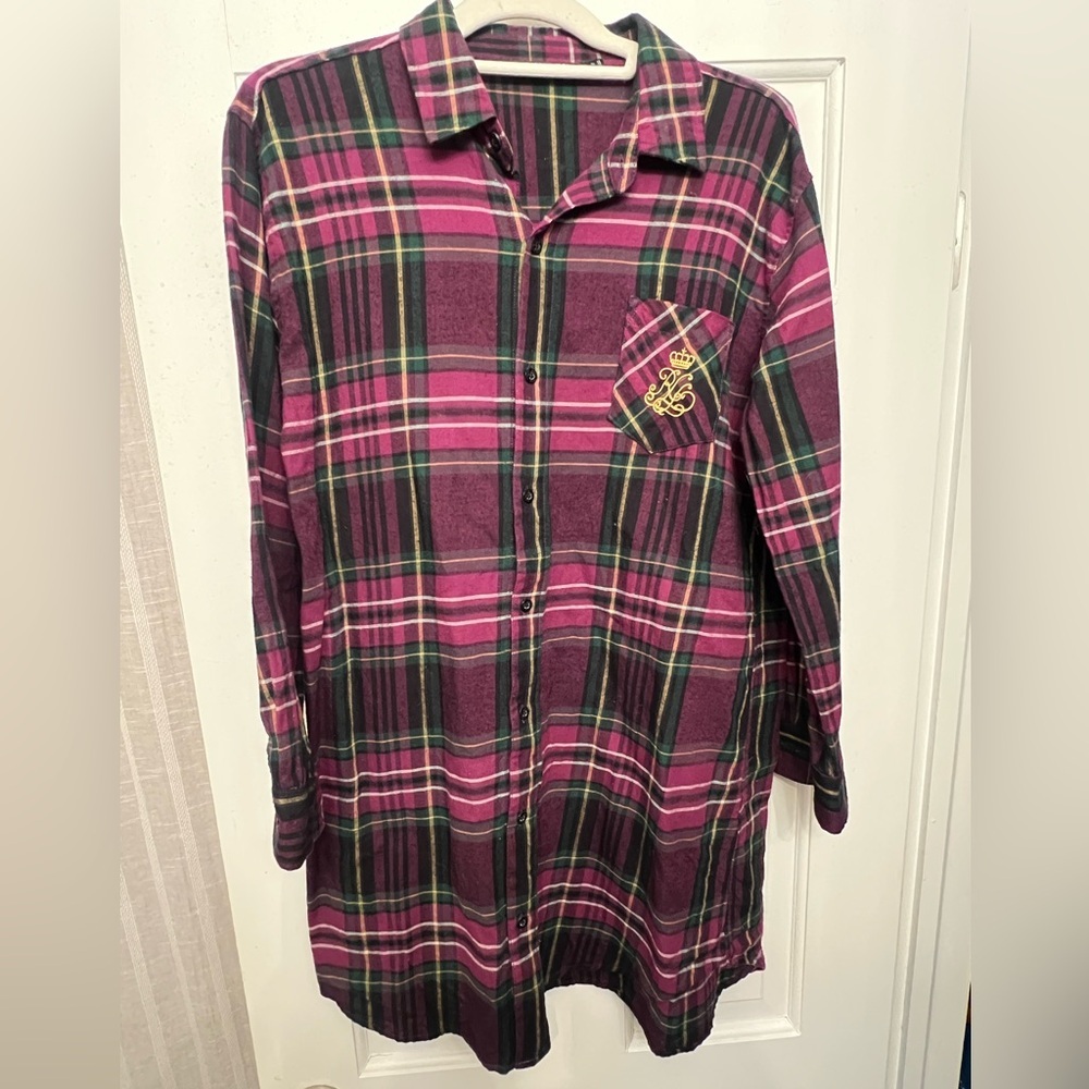 Lauren Women's Ralph Lauren Plaid Flannel Embroidered Sleepshirt